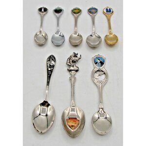 Lot of 8 Vintage Travel Destination Sliver and Plated Souvenir Spoon Collection